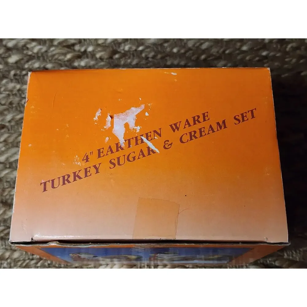 Vintage Ceramic Thanksgiving Turkey Cream & Sugar Set Fall 4